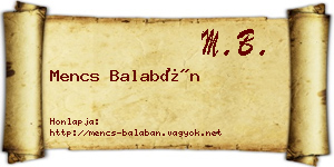 Mencs Balabán névjegykártya